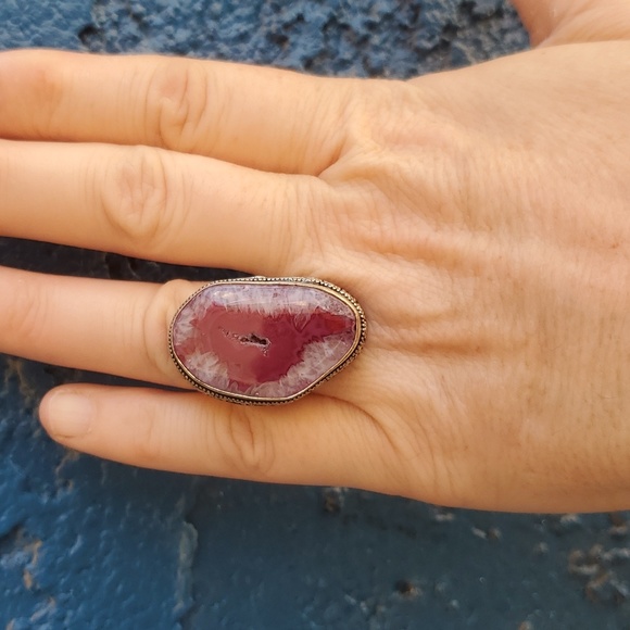 New Solar Quartz Agate Druzy 925 Silver Ring. - Picture 10 of 16